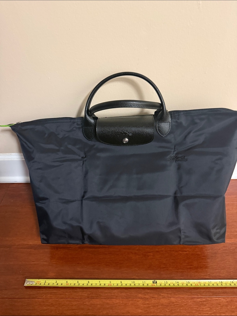 Used Longchamp travel Black Nylon Tote Bag with Flap Pocket